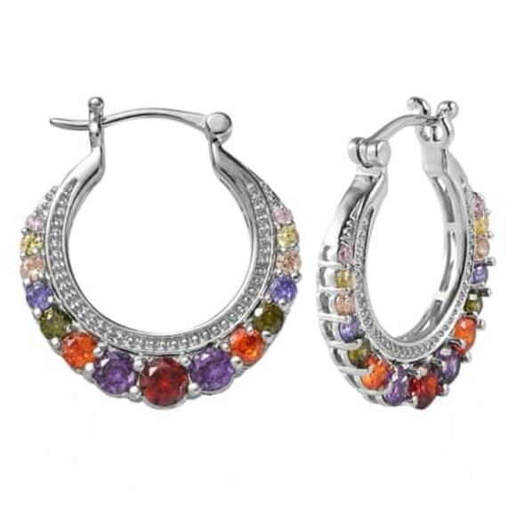 Karis Multicolored Garnet Cubic Zirconia Diamond Hoop Earrings Platinum Blonde - Picture 1 of 8